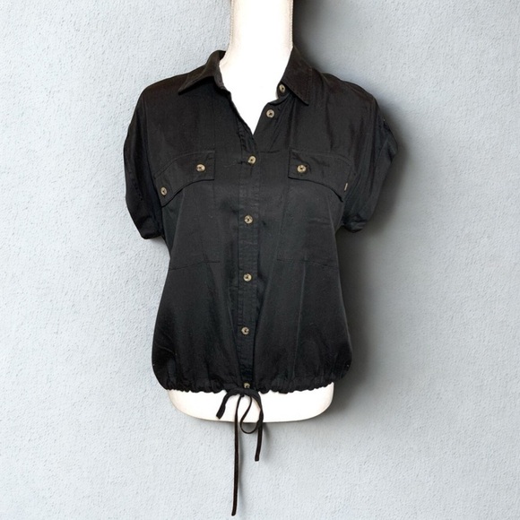 Time and Tru Black Button Down Shirt with Notched Collar Women Small Lyocell - Picture 1 of 5